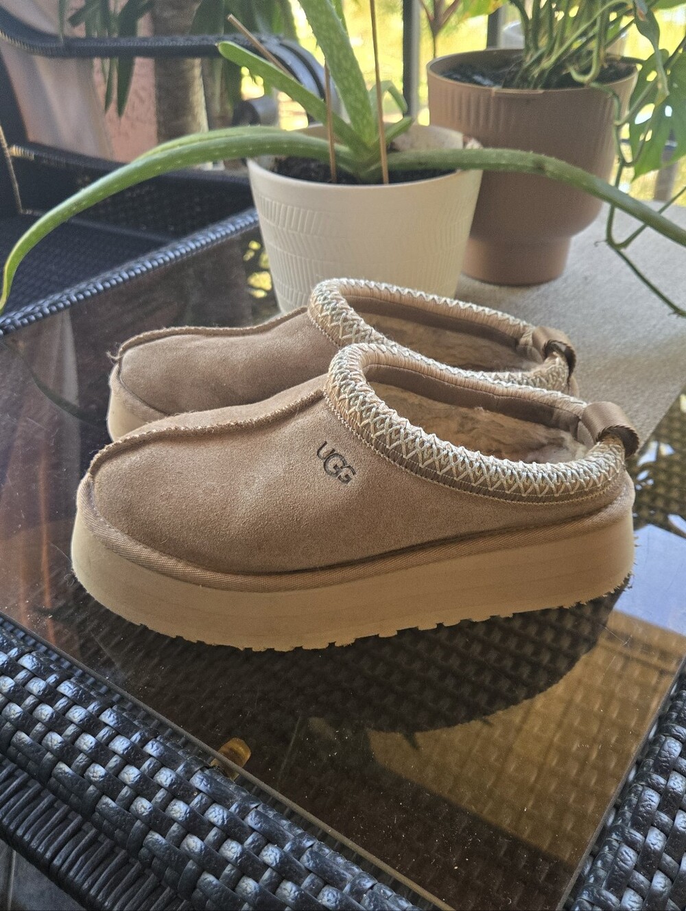 UGG Tasman Tazz II Platform Suede Slippers Clogs Sand Taupe Size 7
